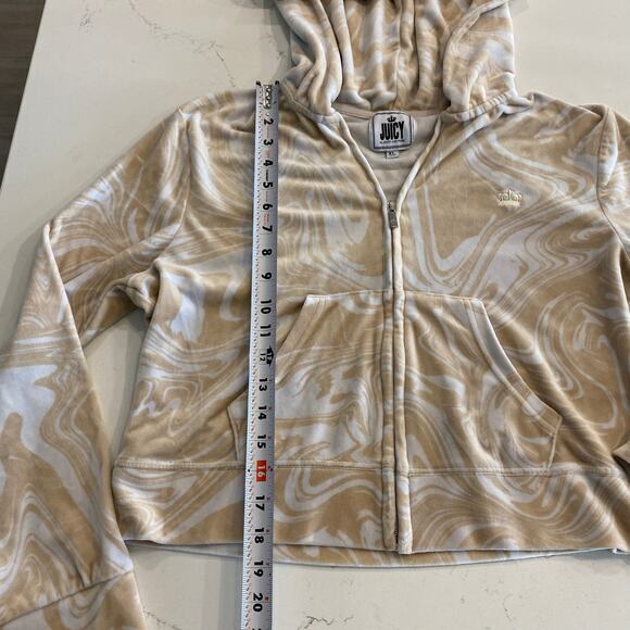 Juicy Couture Cream and White Zip‎ Up Crop Hoodie Sweatshirt size XL - Picture 7 of 8